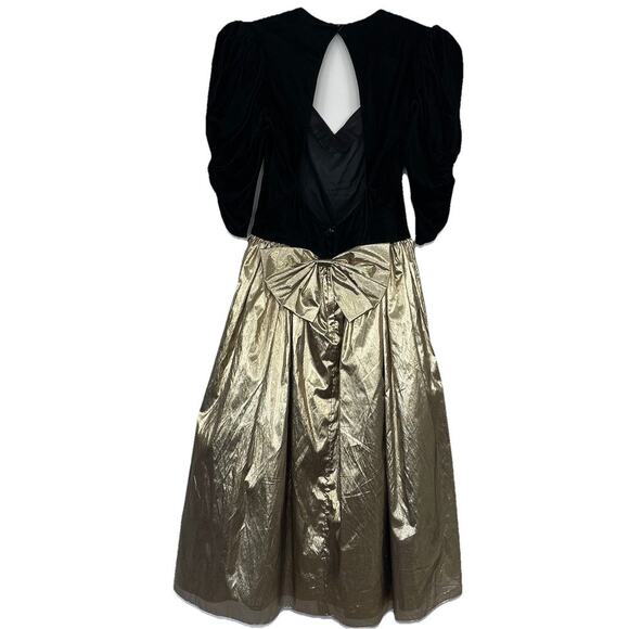 Vintage Gunne Sax Dress Size 5/6 Black Velvet Bodice Gold Lame Victorian Formal - Picture 2 of 13